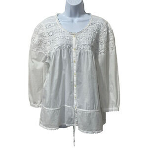 LRL Lauren Jean Co Womens Top White Embroidered Lace Prariecore Feminine Party